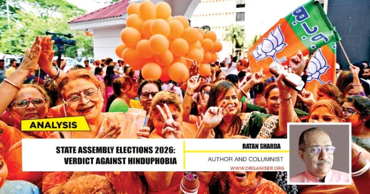HISTORIC MANDATE: BJP supporters celebrate the victory of the party in West Bengal, Assam and Puducherry Assembly election 2026