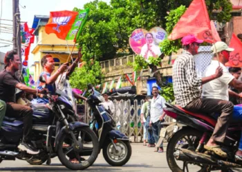 BJP supporters celebrate victory of BJP in West Bengal