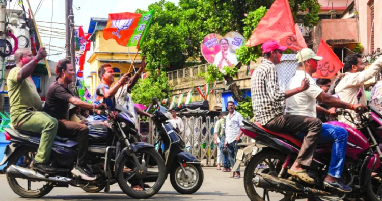 BJP supporters celebrate victory of BJP in West Bengal
