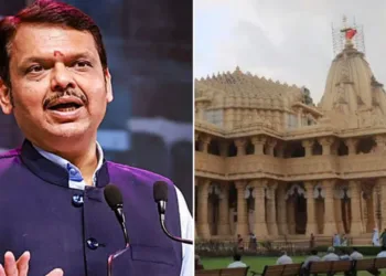 (Left) Maharashtra CM Devendra Fadnavis (Right) Somnath Mandir