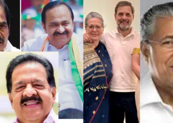 KC. Venugopal, Ramesh Chennithala, VD Satheeshan, Sonia Gandhi, Rahul Gandhi , Pinarayi Vijayan (Left to Right)