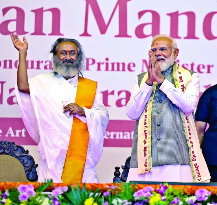 PM Narendra Modi visited The Art of Living International Center in Bengaluru to inaugurate meditation hall, the Dhyan Mandir, alongside Gurudev Sri Sri Ravi Shankar