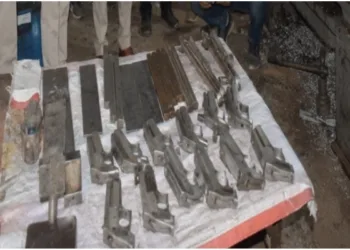 The illegal weapons recovered from the raid