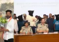 Congress leader Alam Khan with Telanganan CM Revanth Reddy (File Photo) (left); Hyderabad Police Commissioner VC Sajjanar speaking to media in murder case. (Right)