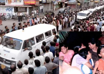 Ambulances carrying the bodies of Marad massacre victims leaving the Kozhikode Medical College Hospital.