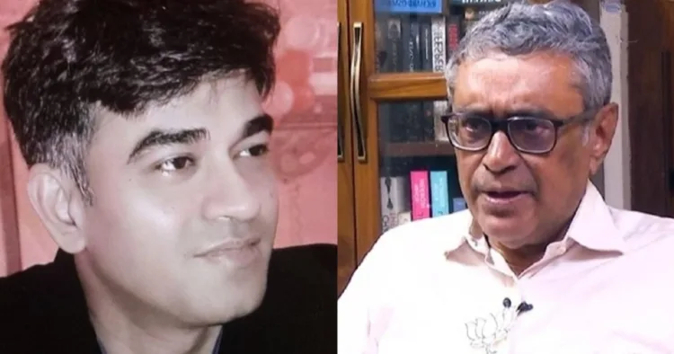Chandranath Rath, the close aide of BJP leader Suvendu Adhikari (Left) and BJP leader Swapan Dasgupta (Right)