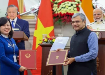 Union Minister Ashwini Vaishnaw and Vietnam's Health Minister Dao Hong Lan exchange a Memorandum of Understanding (MoU) at the Hyderabad House, in New Delhi