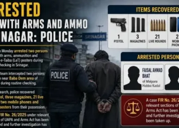 Faisal Ahmad, Faisal Ahmad Guroo held in Srinagar with weapons and Lashkar-e-Taiba propaganda material