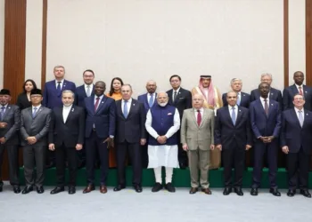 Prime Minister Narendra Modi with Foreign Ministers and Heads of Delegation of BRICS member countries during the BRICS Foreign Ministers’ Meeting in New Delhi