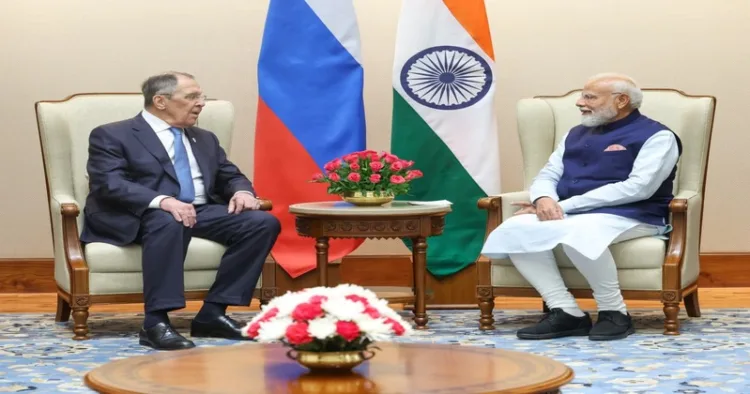 PM Modi meets Russian Foreign Minister Sergey Lavrov during the BRICS Foreign Minister's meeting in New Delhi