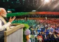 PM Modi addresses members of the Indian diaspora in The Hague during a community event in the Netherlands as part of his five-nation diplomatic tour