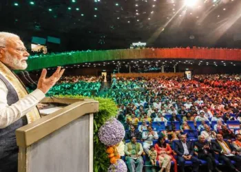 PM Modi addresses members of the Indian diaspora in The Hague during a community event in the Netherlands as part of his five-nation diplomatic tour