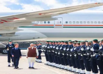 PM Modi walks alongside Swedish PM Ulf Kristersson during a ceremonial reception in Gothenburg