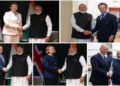 Clockwise from top left: PM Modi with Denmark PM Mette Frederiksen, Swedish PM Ulf Kristersson, Norwegian PM Jonas Gahr Store, Iceland PM Kristrún Mjoll Frostadottir and Finland PM Petteri Orpo ahead of the third India-Nordic Summit in Oslo.