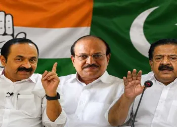 Keralam's Chief Minister VD Satheeshan, Muslim League's Minister PK Kunjalikkutty and Congress's Home Minister Ramesh Chennithala