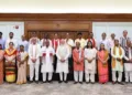 Prime Minister Narendra Modi with representatives of the Janjati Suraksha
Manch