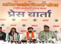 ABVP National General Secretary Dr. Virendra Singh Solanki addresses the press after the NEC meeting, discussing resolutions passed, campaigns, and a nationwide call to action