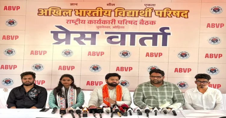 ABVP National General Secretary Dr. Virendra Singh Solanki addresses the press after the NEC meeting, discussing resolutions passed, campaigns, and a nationwide call to action