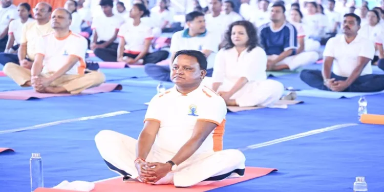 Odisha Chief Minister Mohan Charan Majhi performs yoga on International Yoga Day