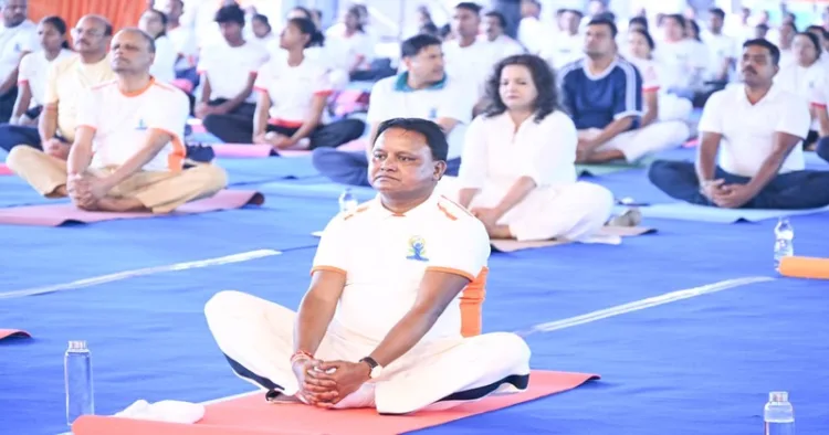 Odisha Chief Minister Mohan Charan Majhi performs yoga on International Yoga Day