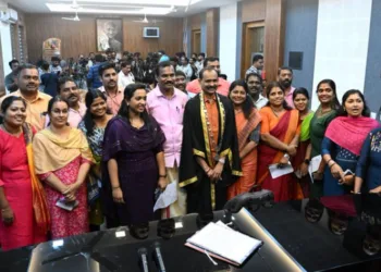 BJP councillors of the Tiruvananthapuram Corporation during the re-oath-taking ceremony