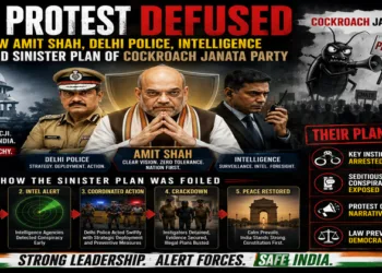 Union Home Minister Amit Shah and Delhi Police derail sinister plan of Cockroach Janata Party and its founder (This image is generated by AI)