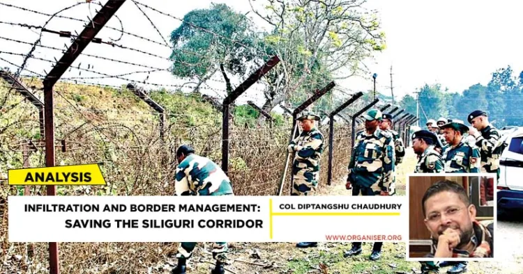 Border Security Force (BSF) officials inspect the Single Row Fencing (SRF) at a Border Out Post area (India-Bangladesh border)