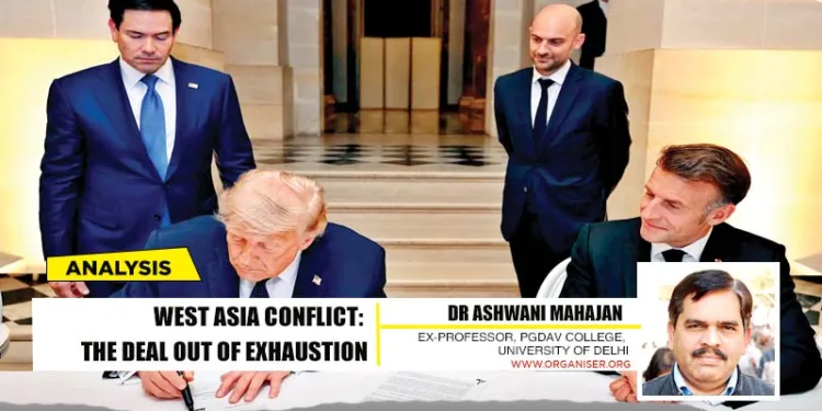 US President Trump signs the US–Iran Peace Agreement at Versailles, France
