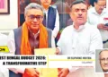 West Bengal Chief Minister Suvendu Adhikari (R) and State Finance Minister Swapan Dasgupta (L) display copies of the State Budget after its presentation in the West Bengal Legislative Assembly, in Kolkata