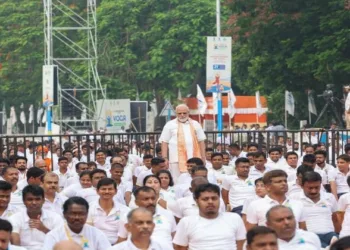 Prime Minister Narendra Modi at the Yoga Day celebrations in Kolkata