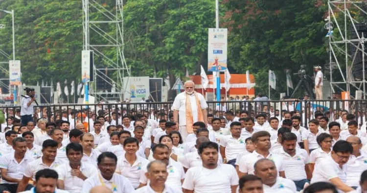 Prime Minister Narendra Modi at the Yoga Day celebrations in Kolkata