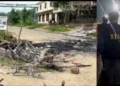 (Left) Site of the protest (Right) NIA team in JNIMS hospital