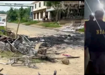(Left) Site of the protest (Right) NIA team in JNIMS hospital