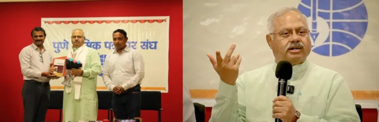, RSS Akhil Bharatiya Prachar Pramukh Sunil Ambekar at a special interaction programme organised by the Pune Shramik Patrakar Sangh at Navi Peth