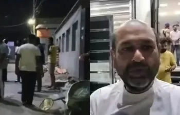(Left) Petrol bomb hurled at BJP leader’s clinic opposite newly inaugurated RSS office in Bhatinda (Right) BJP leader Dr Tarsem Garg