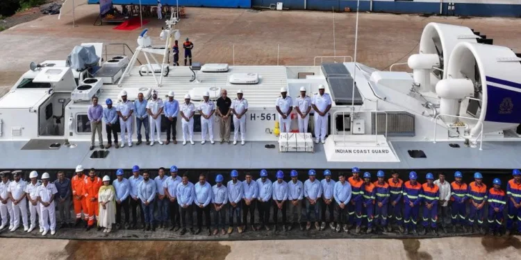 Indian Coast Guard (ICG) team with indigenous Air Cushion Vehicles (ACVs) in Goa on June 18, 2026
