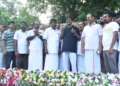 Tamil Nadu Higher Education Minister P. Viswanathan (Black T Shirt)