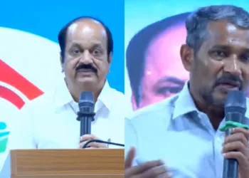 Tamil Nadu Assembly Speaker J.C.D. Prabhakar and Social Justice Minister Vanni Arasu at meeting organized by Pastor Leo Nelson, President of the Tamil Nadu Christian Federation in Chennai (Image Courtes- Leo Nelson YouTube Channel)