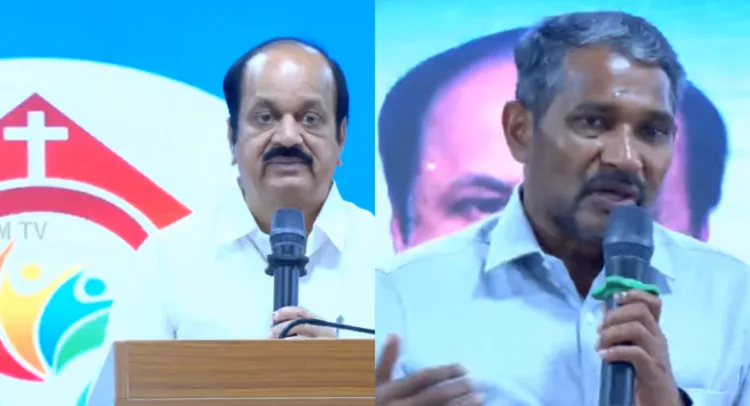 Tamil Nadu Assembly Speaker J.C.D. Prabhakar and Social Justice Minister Vanni Arasu at meeting organized by Pastor Leo Nelson, President of the Tamil Nadu Christian Federation in Chennai (Image Courtes- Leo Nelson YouTube Channel)