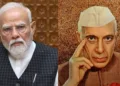 India's first Prime Minister Jawahar Lal Nehru and India's current Prime Minister Narendra Modi