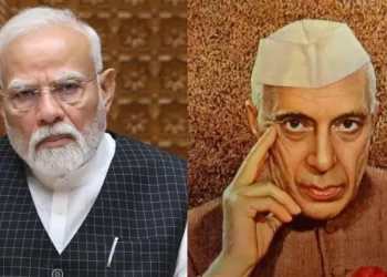 India's first Prime Minister Jawahar Lal Nehru and India's current Prime Minister Narendra Modi