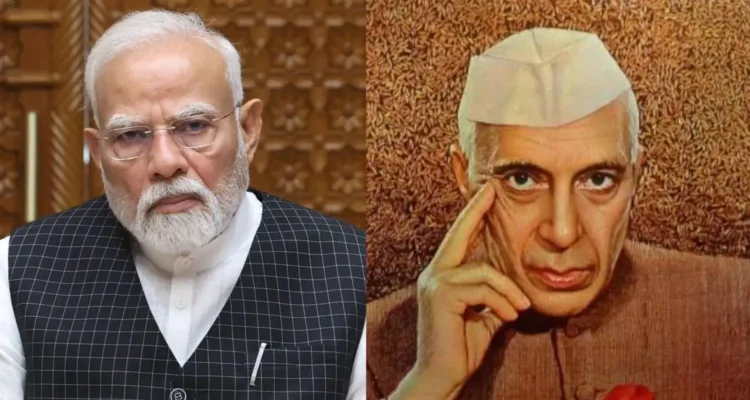 India's first Prime Minister Jawahar Lal Nehru and India's current Prime Minister Narendra Modi