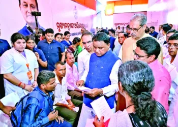 Odisha Chief Minister Mohan Charan Majhi listening the grievances of the people at public hearing program in Bhubaneshwar