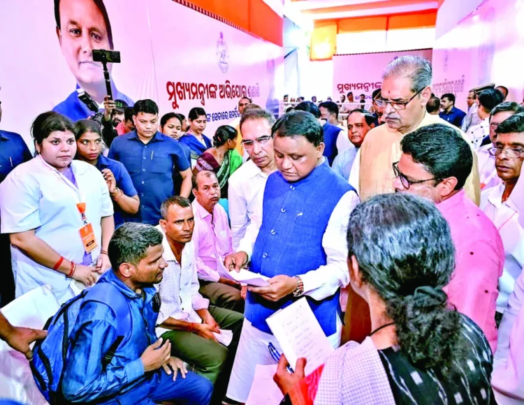 Odisha Chief Minister Mohan Charan Majhi listening the grievances of the people at public hearing program in Bhubaneshwar