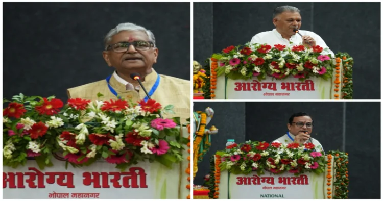 Esteemed speakers addressing the gathering at Arogya Bharati’s National Workshop “Amritam” in Bhopal