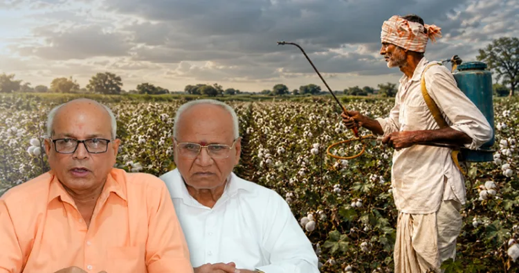 (Left) Bharatiya Kisan Sangha National General Secretary Mohini Mohan Mishra ji (Right) Padma Shri awardee Shrirang Devba Lad address the media on the issue of BT cotton