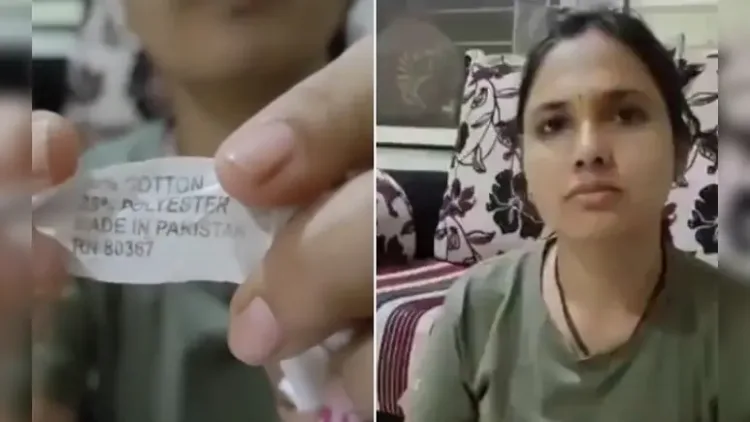 She showed the "Made in Pakistan" label attached to the bedsheet