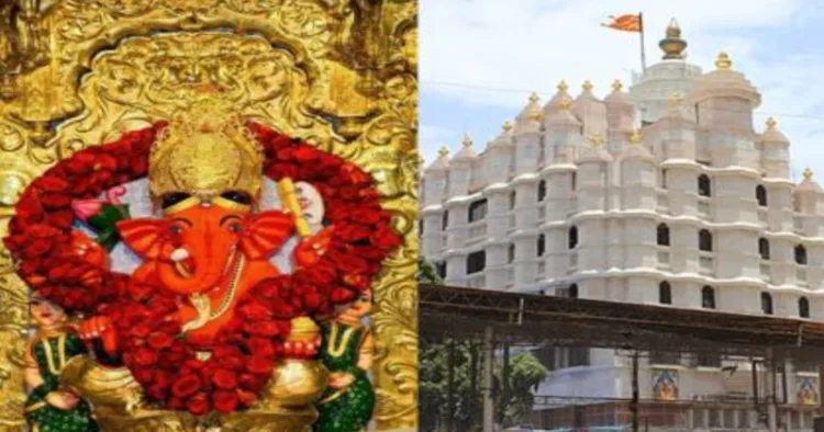 (Left) Murti of Siddhivinayk Bhagwa (Right) Exterior of Siddhivinayak Mandir