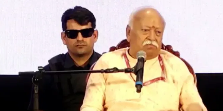 RSS Sarsanghchalak Dr Mohan Bhagwat addressing the gathering in Keralam on the occasion of lecture series on 100 years of RSS