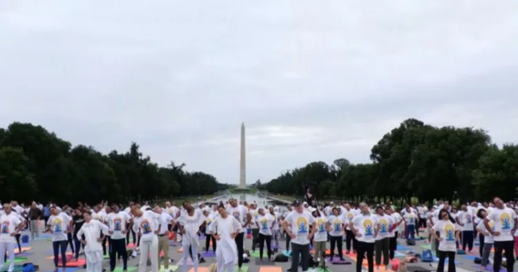 Yoga session at the Lincoln Memorial in Washington, DC